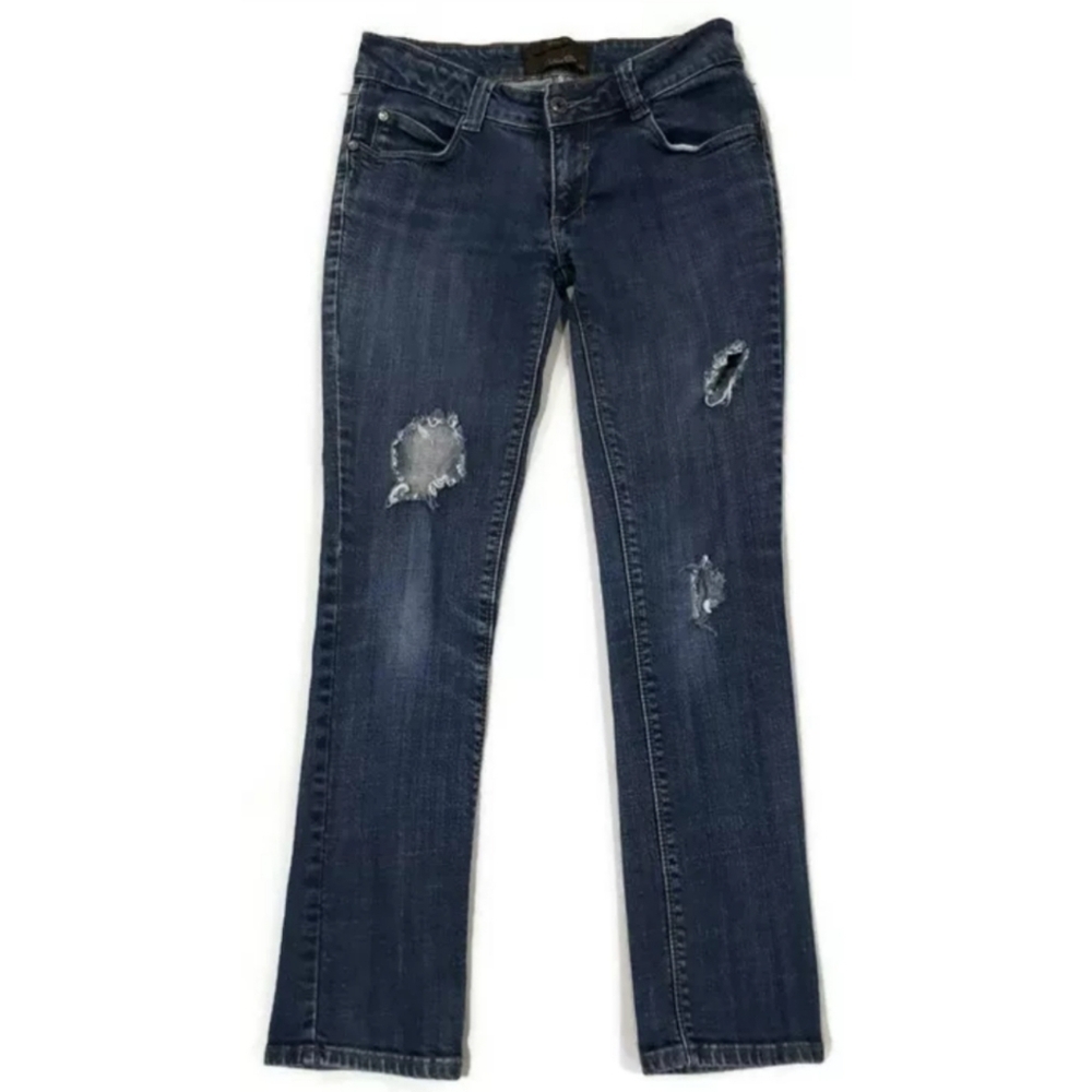 Urban Behavior Slim Low Rise Jeans Destructed Dark Wash Distressed Denim Size 27